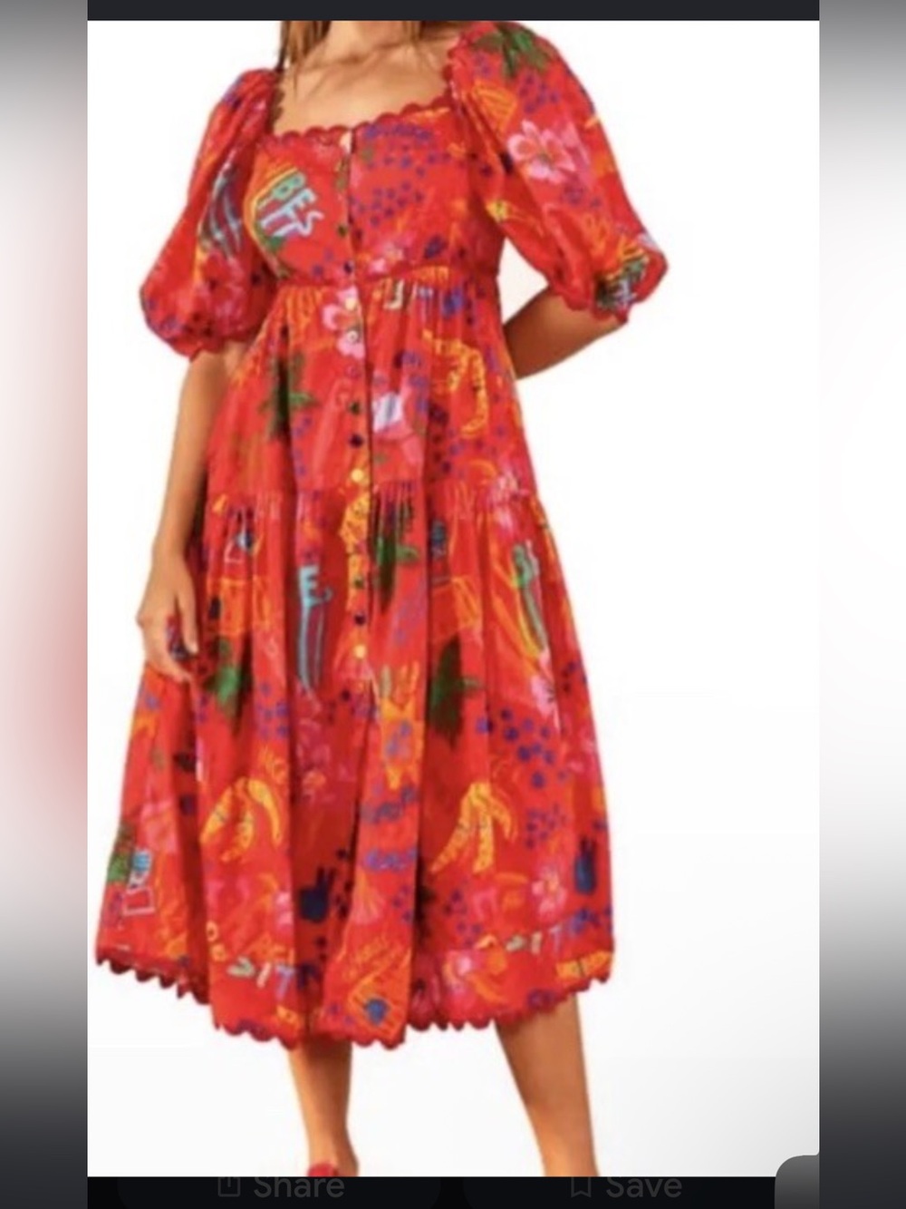 FARM Rio Red Floral & Tropical Midi Dress